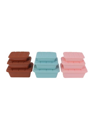 9-Piece Plastic Container Storage Box Set Brown/Blue/Pink Big Container 21x15x7 cm, Medium Container 18x12.5x6 cm, Small Container 15.5x10.5x5cm - v1592208137/N38662405A_1