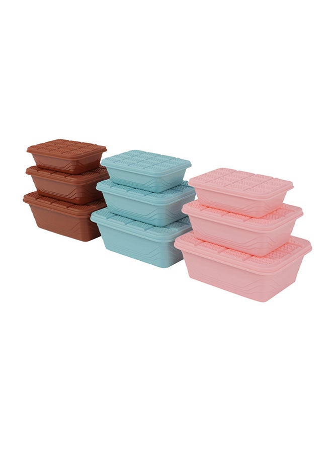 LAWAZIM 9-Piece Plastic Container Storage Box Set Brown/Blue/Pink Big Container 21x15x7 cm, Medium Container 18x12.5x6 cm, Small Container 15.5x10.5x5cm  - Image 2