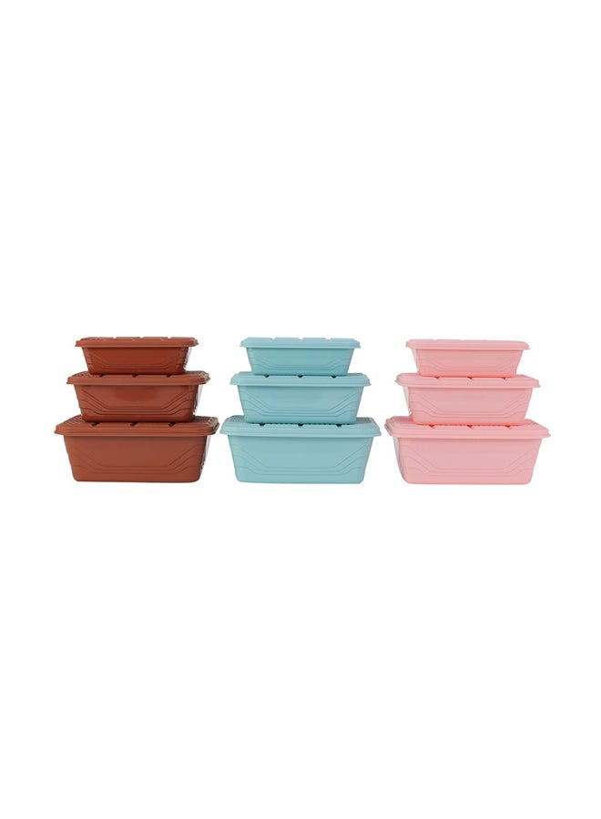 LAWAZIM 9-Piece Plastic Container Storage Box Set Brown/Blue/Pink Big Container 21x15x7 cm, Medium Container 18x12.5x6 cm, Small Container 15.5x10.5x5cm  - Image 3