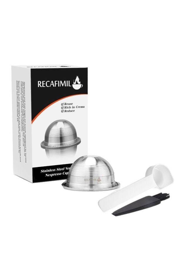 RECAFIMIL Reusable Coffee Filter With Coffee Capsule Pod And Brush Silver 3.67x2.69centimeter - Image 1