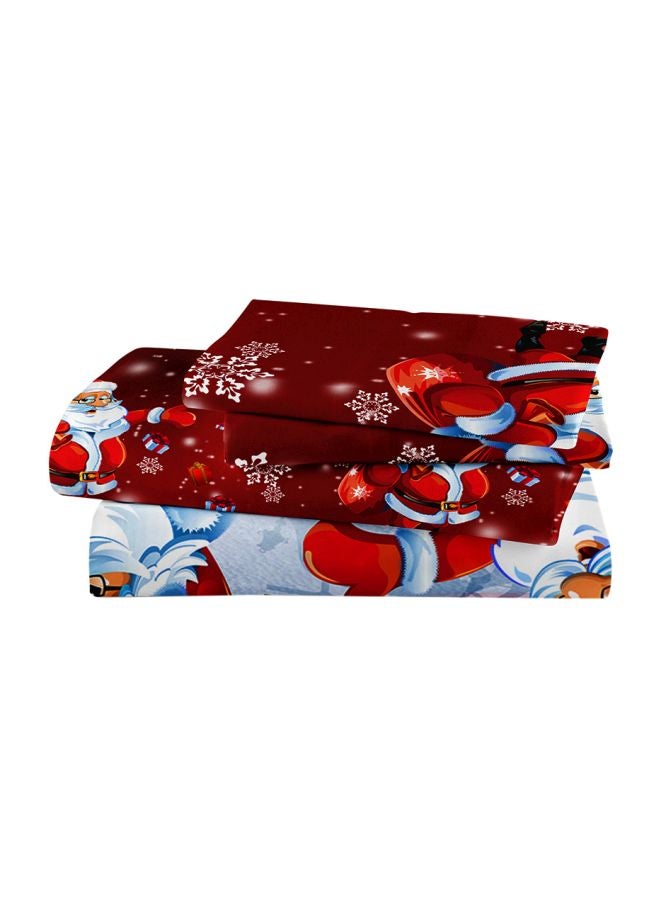 4-Piece Santa Printed Polyester Duvet Cover Set Polyester Red/White/Gold - Image 1