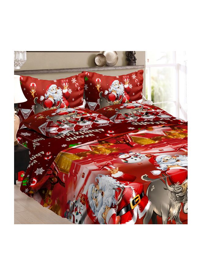 Santa Printed Polyester Duvet Cover Set Polyester Red/White/Black - Image 3