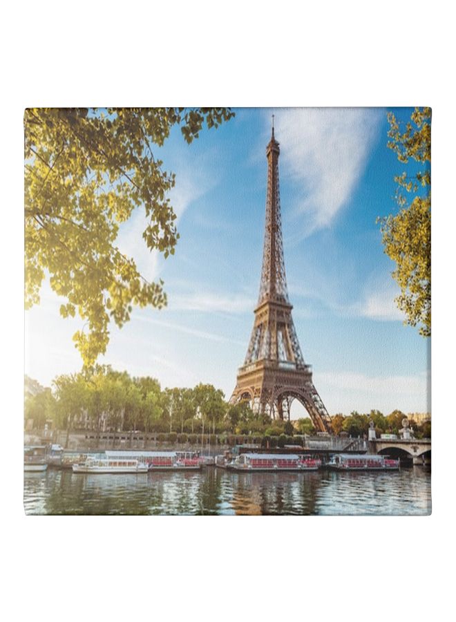 Decorative Eiffel Tower Wall Painting With Frame Blue/Green/White 30x30cm