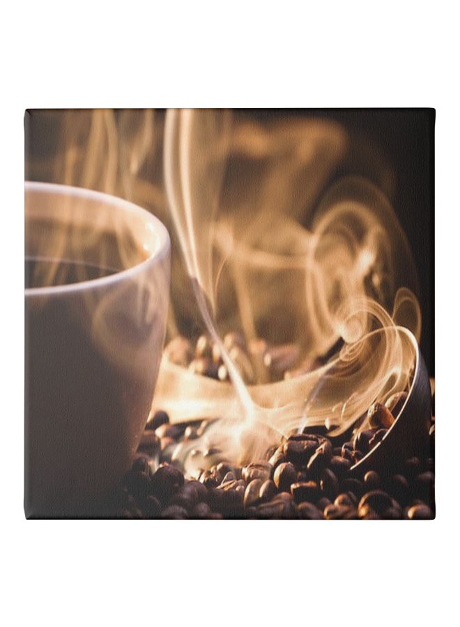 Decorative Coffee Canvas Wall Painting With Frame Brown/Black/White 30x30centimeter