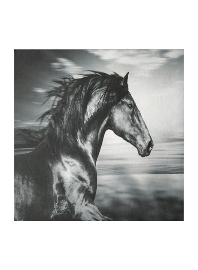 Decorative Horse Wall Painting With Frame White/Black/Grey 30x30cm