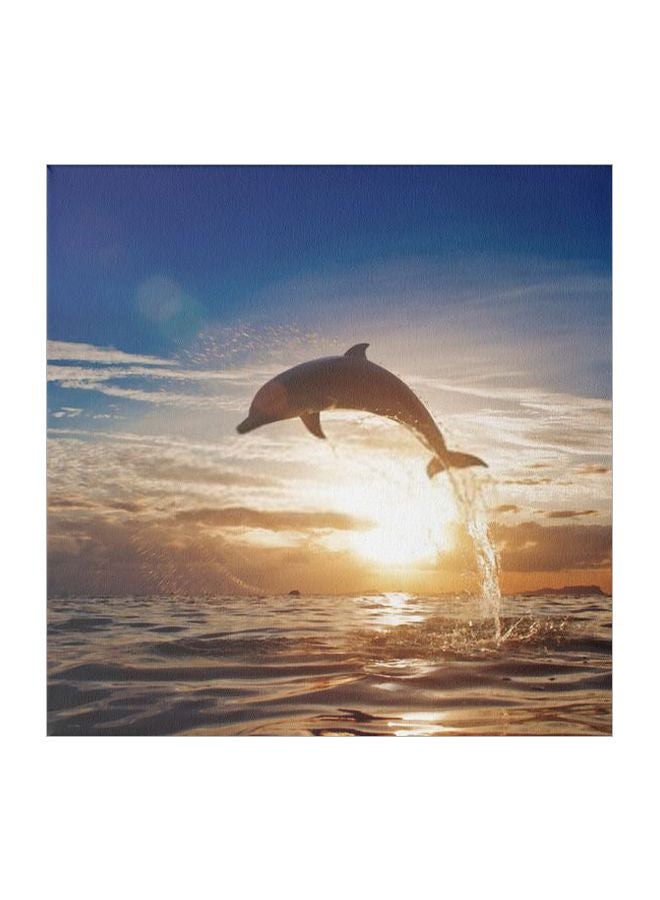 Decorative Dolphin Wall Painting With Frame Blue/White/Yellow 30x30cm