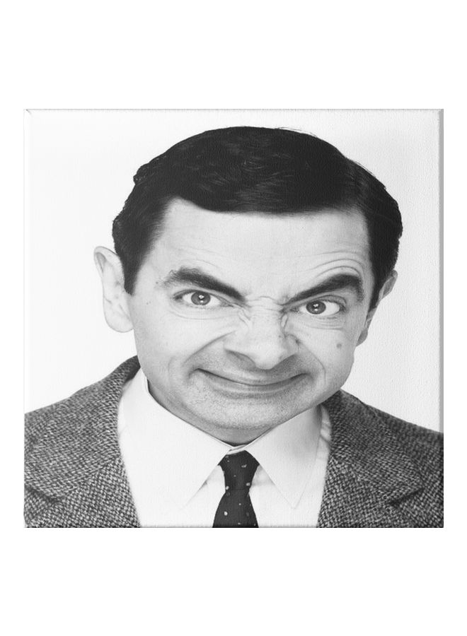 Mr Bean Portrait Framed Wall Painting Black/White/Grey 30x30cm