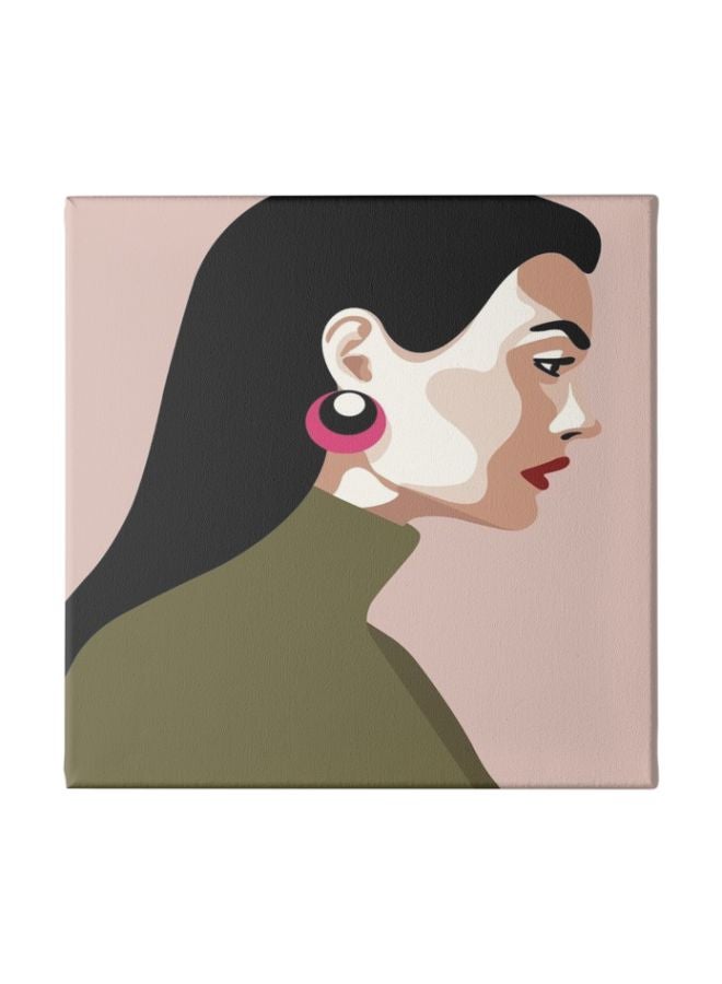 Fashionable Girl Framed Wall Painting Green/Black/Pink 30x30cm
