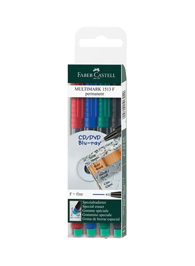 FABER-CASTELL 4-Piece Multimark Overhead Permanent Marker Set Red/Blue/Green 