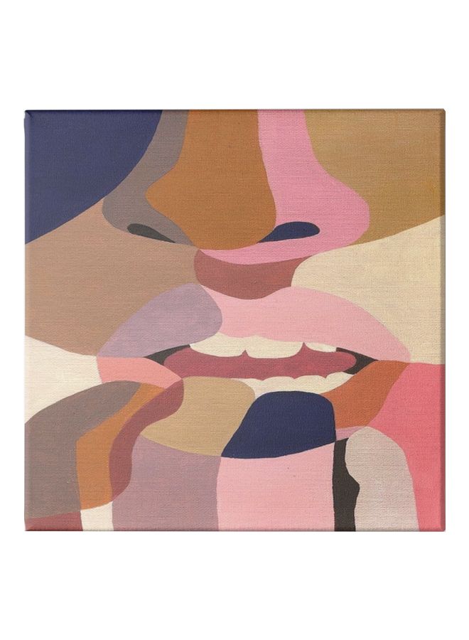 Decorative Abstract Face Wall Painting With Frame Brown/Pink/White 30x30cm