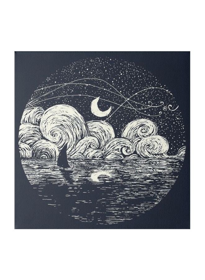 Decorative Sea and Space Wall Painting With Frame Black/White 30x30cm