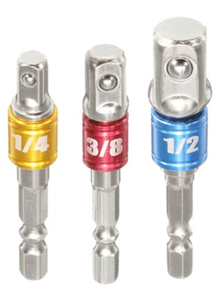 3-Piece Electric Impact Driver Hex Drill Socket Adapter Set Multicolour - v1592225038/N38510257A_1