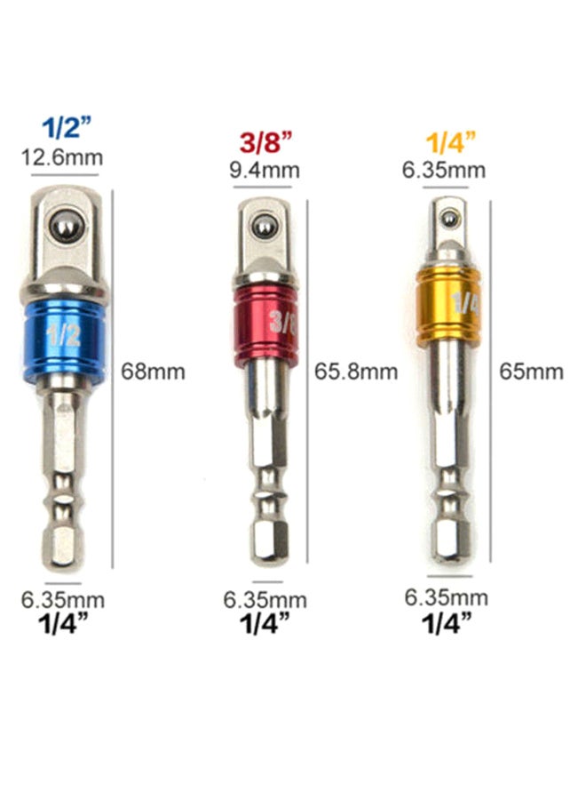 Generic - 3-Piece Electric Impact Driver Hex Drill Socket Adapter Set Multicolour - Image 1