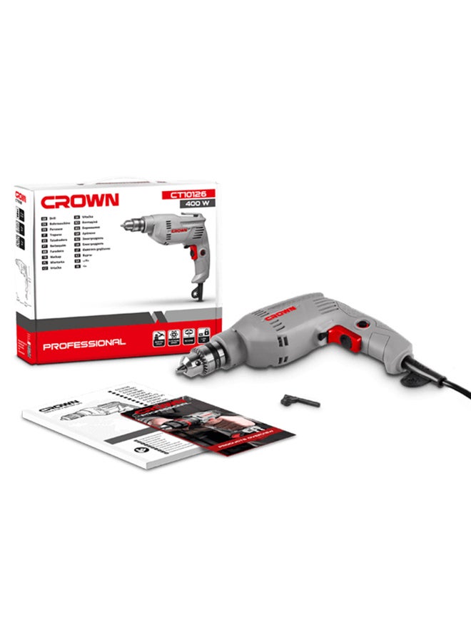 Crown CT10126 Rotary Drill 10mm 400W, 220V/60Hz Grey Grey  - Image 2