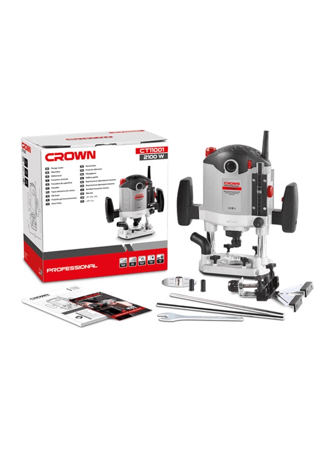 كراون جهاز راوتر حفر الخشب، سعة الطوق الداخلي 12 مم، بقدرة 2100 وات، وجهد 220 فولت/ 60 هرتز أسود/فضي/رمادي - Image 2