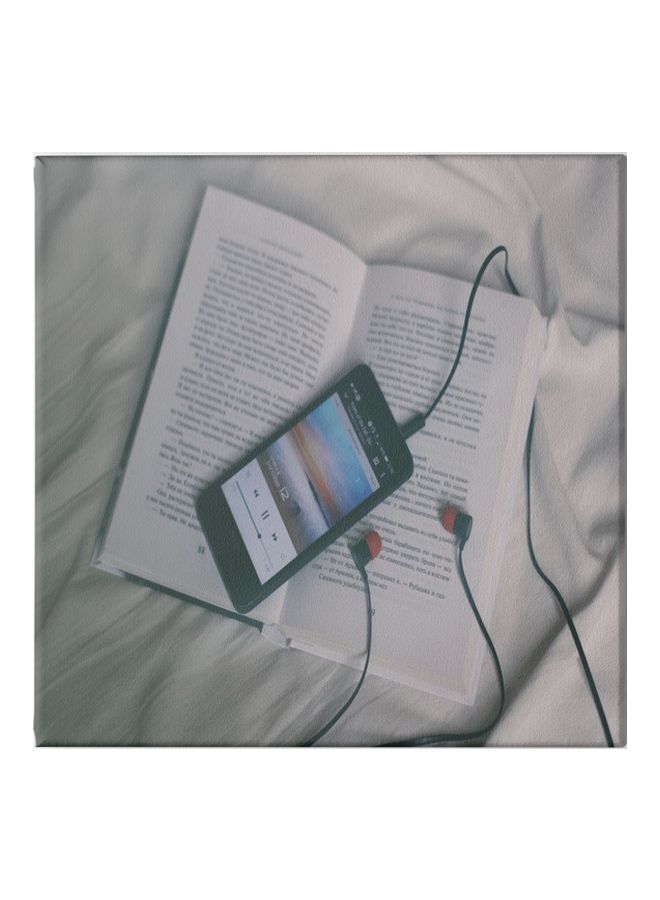 Music And Book Canvas Wall Painting With Frame White/Black/Blue 30x30cm