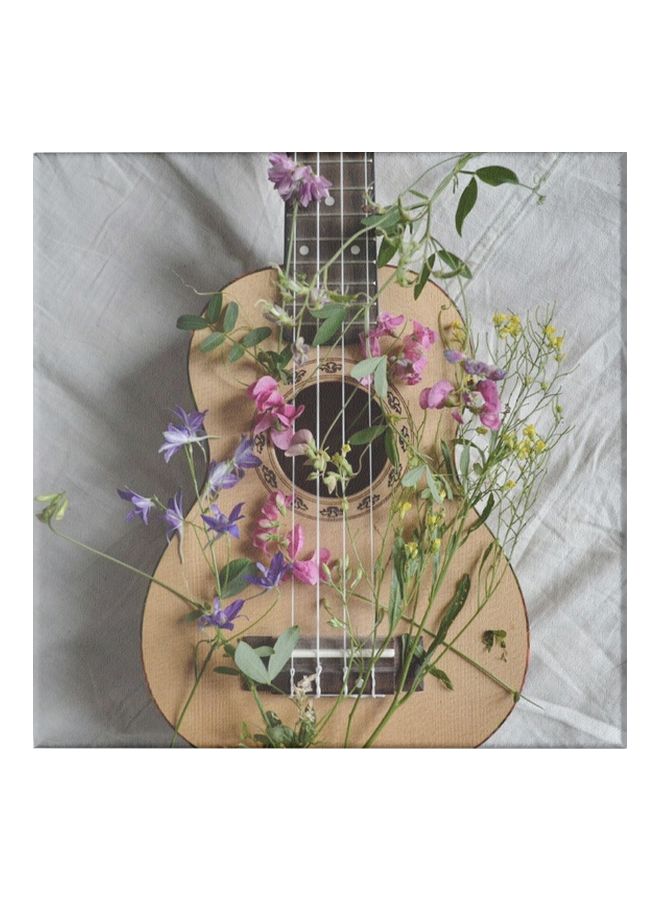Guitar And Roses Canvas Wall Art Painting Brown/Black/White 30x30cm