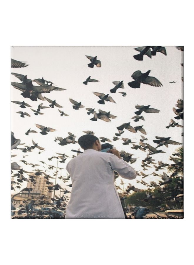 A Man Depicts Birds Wooden Canvas Wall Art Painting Multicolour 30x30cm