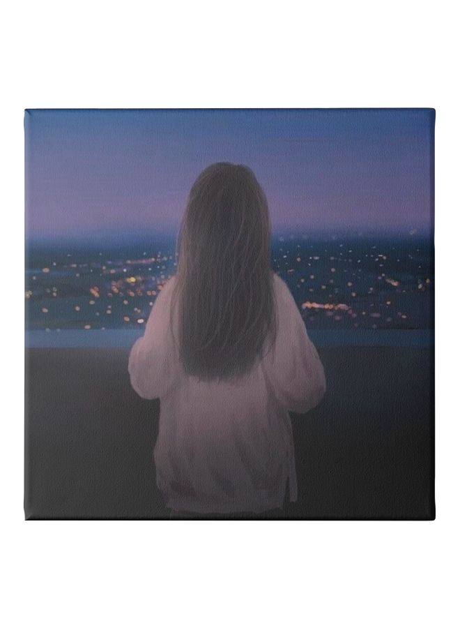 Girl Look To The City Frame Canvas Wall Painting Blue/Pink/Yellow 30x30cm