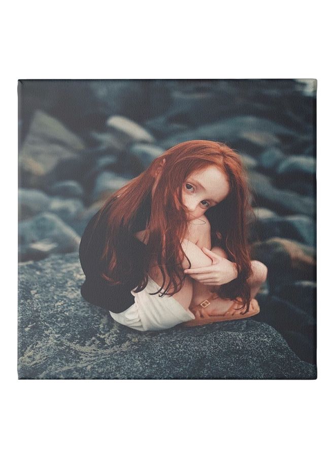 Girl On The Beach Wall Art With Frame Beige/Black/Red 30x30cm