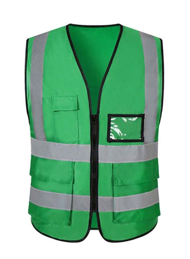 Zipper Construction Work Reflective Safe Vest Green/Grey