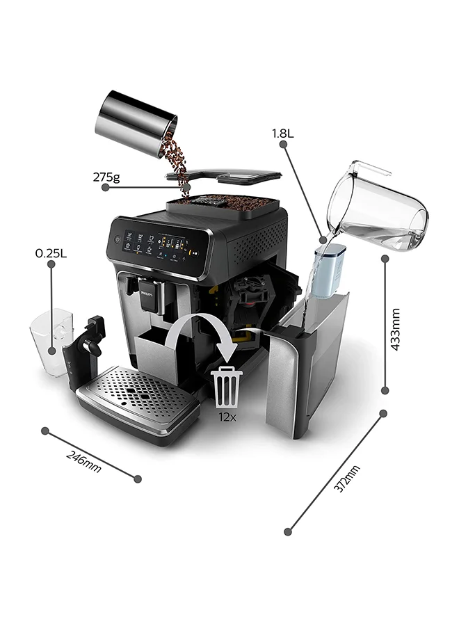 Philips Series 3200 Fully Automatic Espresso Machine, 15 Bar 1.8 L 1500 W EP3246/70/73 Black/Silver