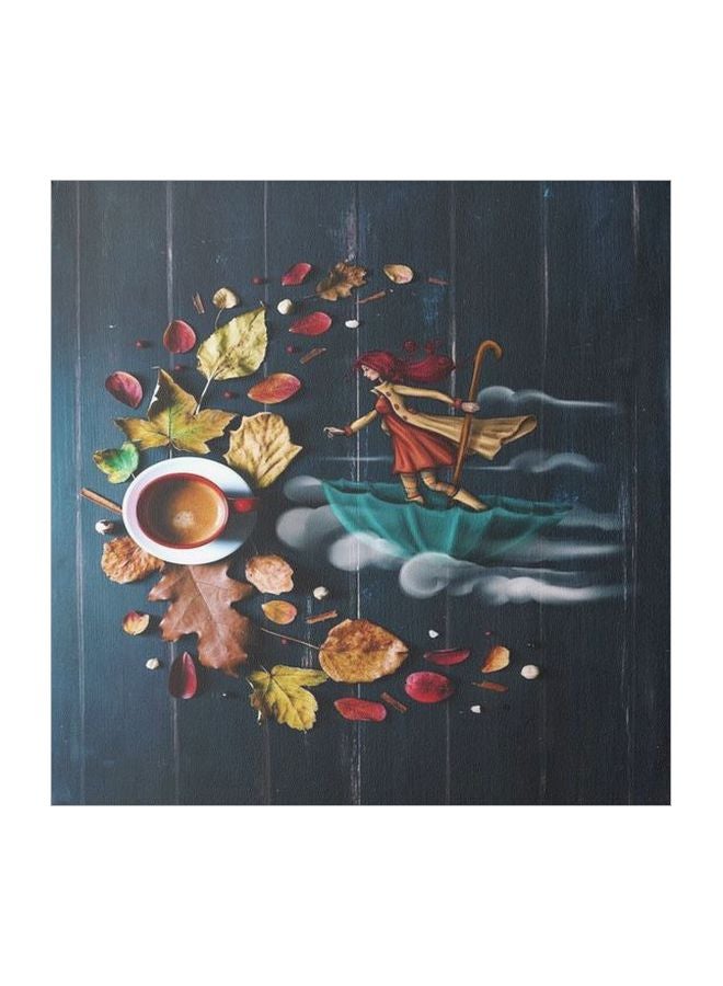 Coffee Theme Framed Wall Painting Blue/Red/White 30x30cm