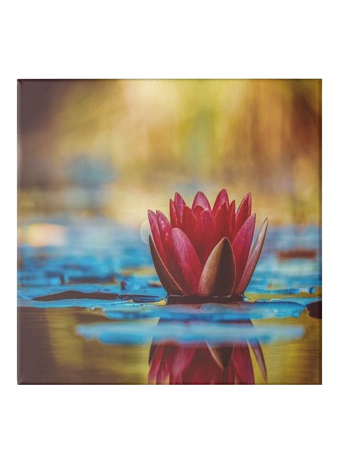 Lotus Theme Framed Wall Painting Red/Blue/Yellow 30x30cm 