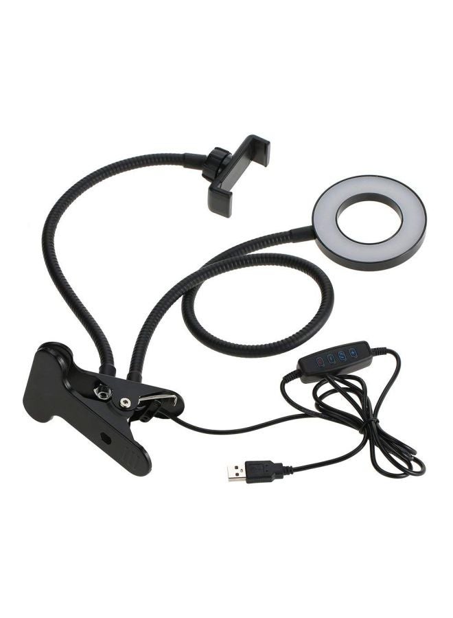 حامل تثبيت للهاتف الذكي مع حلقة إضاءة لصور السيلفي أسود - Image 1