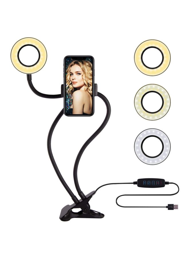 حامل تثبيت للهاتف الذكي مع حلقة إضاءة لصور السيلفي أسود - Image 3