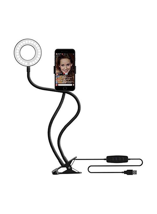 حامل تثبيت للهاتف الذكي مع حلقة إضاءة لصور السيلفي أسود - Image 2