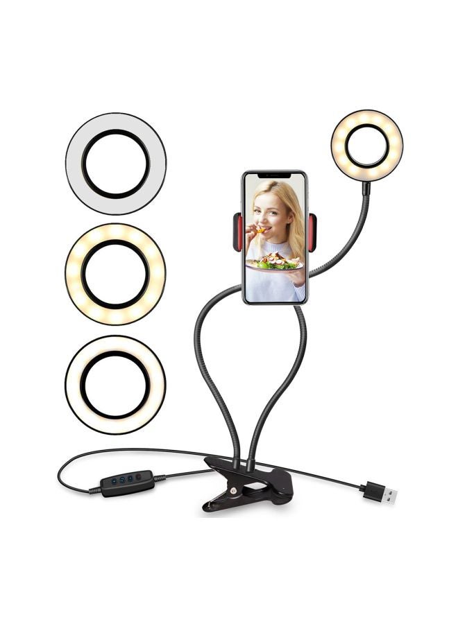حامل تثبيت للهاتف الذكي مع حلقة إضاءة لصور السيلفي أسود - Image 4