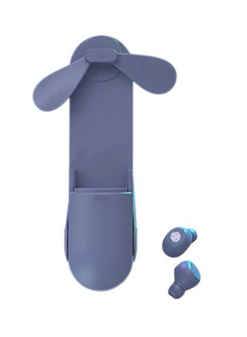 TWS BT 5.0 Wireless In-Ear Earbuds With Mini Fan Flashlight And Charging Case Blue