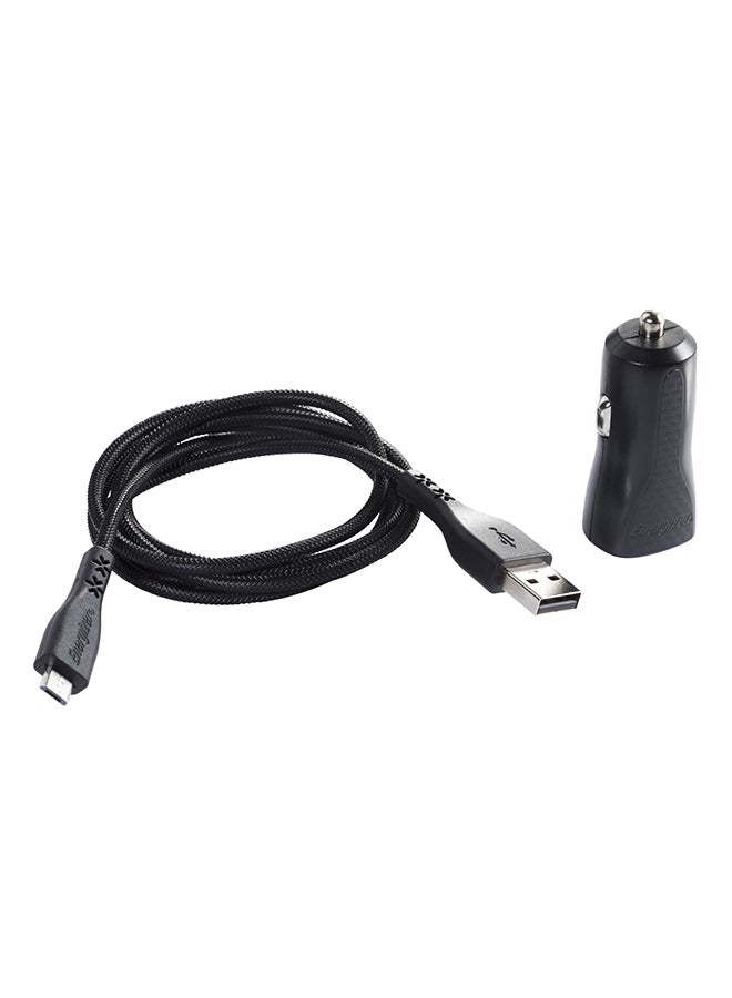 Energizer Fast Charging Car Charger Kit With Double Braided Micro-USB Cable Black/Silver  - Image 1