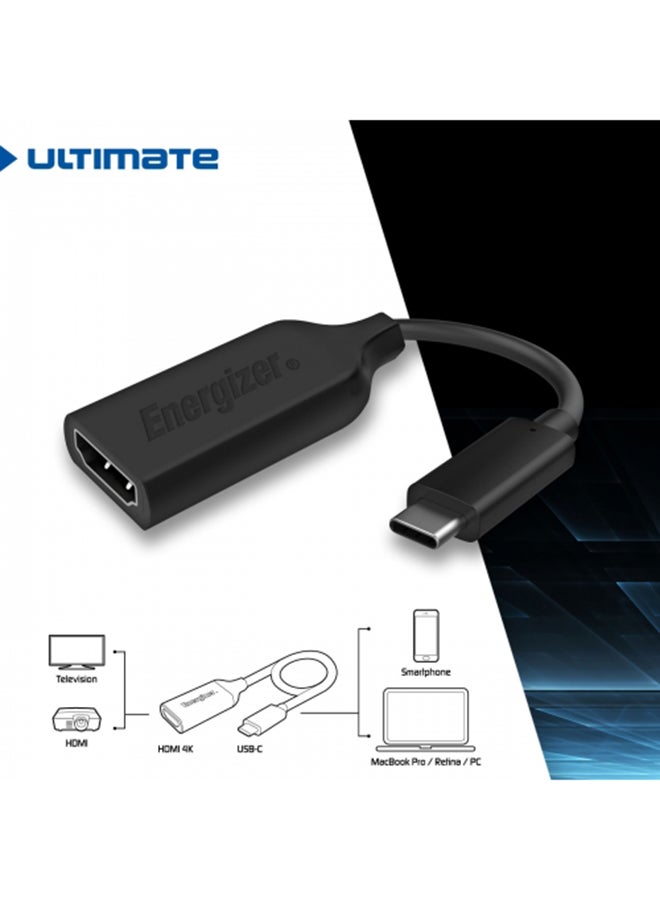 Energizer High Resolution 4K Type-C To HDMI Adapter With Integrated Type-C Connector Black - Image 2