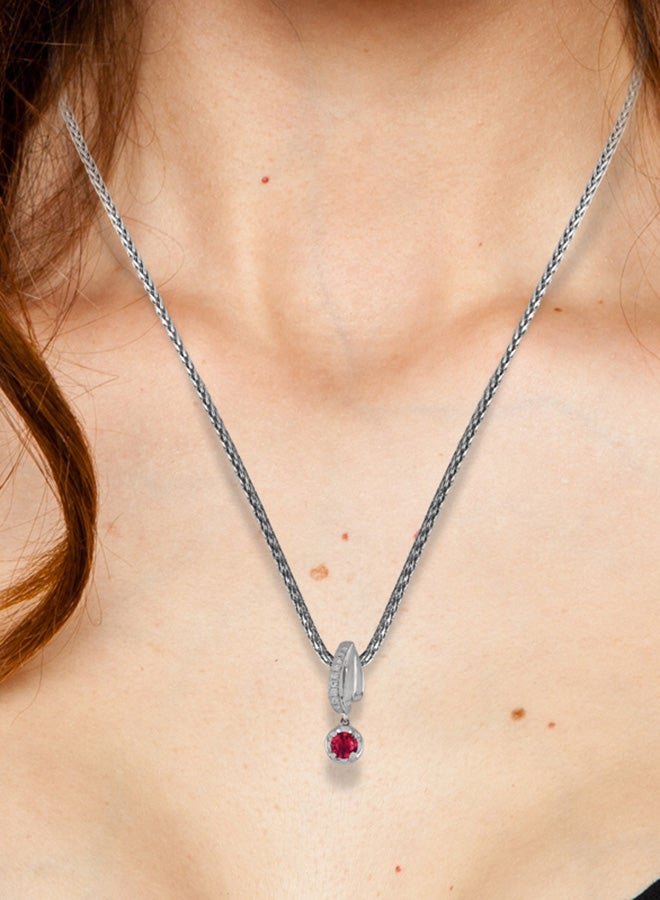 STARGEMS - 0.06 Ct Round Shape Ruby Diamond Pendant White Gold - Image 1