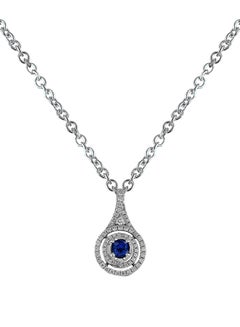 STARGEMS 0.28 Ct Round Sapphire Diamond Pendant White Gold  - Image 1
