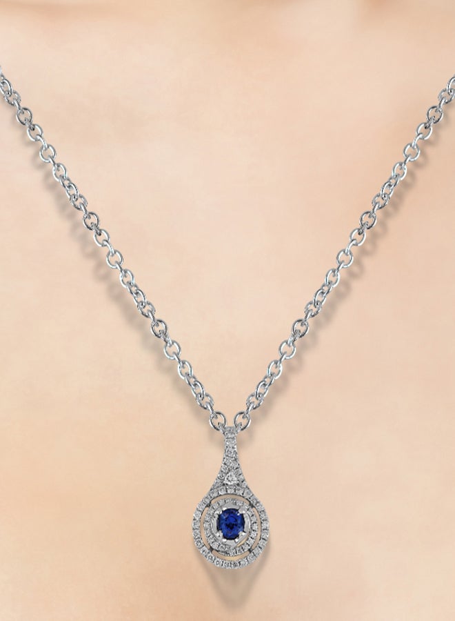 STARGEMS 0.28 Ct Round Sapphire Diamond Pendant White Gold  - Image 3