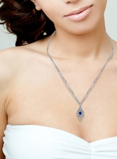 STARGEMS 0.28 Ct Round Sapphire Diamond Pendant White Gold  - Image 2