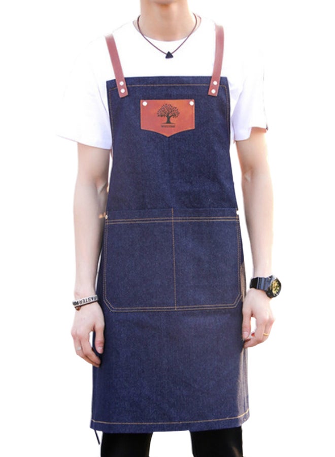 Adjustable Strap Kitchen Apron Blue/Brown 78 x 70cm 