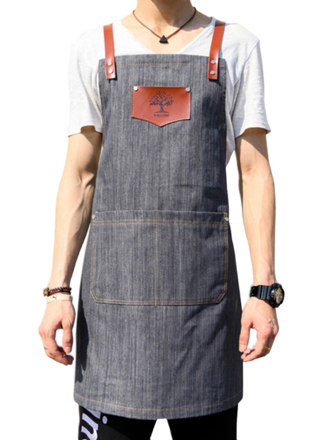 Adjustable Strap Kitchen Apron Blue/Brown 78 x 70cm 