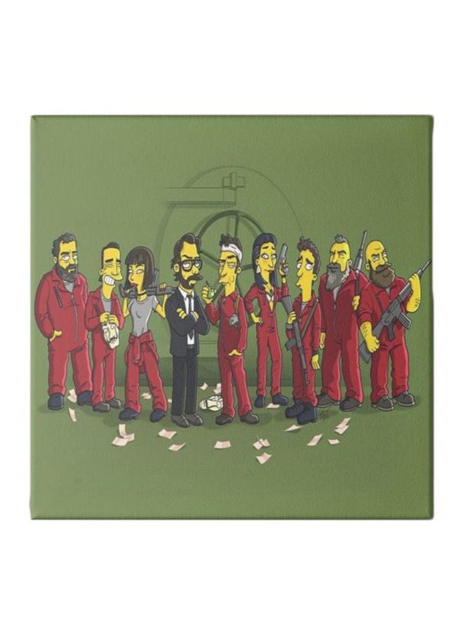 لوحة فنية جدارية بإطار لمسلسل La Casa De Papel أحمر/ أصفر/أخضر 30x30سم