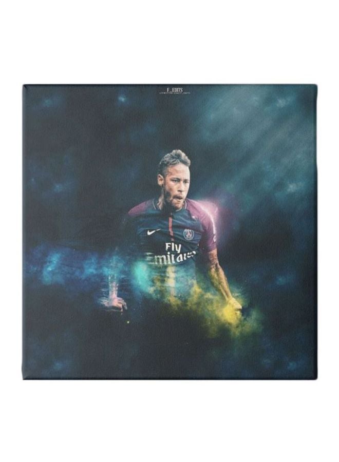 Neymar Framed Wall Painting Blue/Black/Yellow 30x30cm