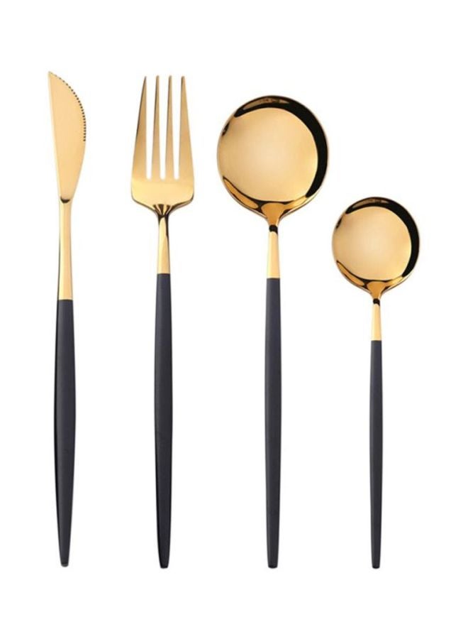 4-Piece Stainless Steel Cutlery Set Black/Gold Spoon 8.1x1.9, Teaspoon 5.1x1.1, Fork 8.5x1.1, Knife 8.7x0.6inch - Image 1