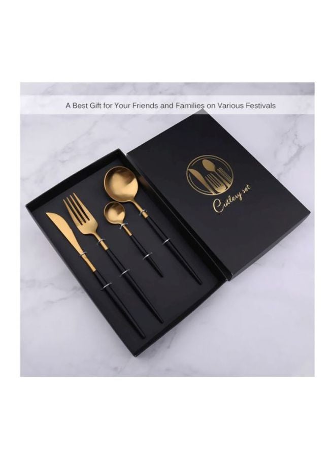 4-Piece Stainless Steel Cutlery Set Black/Gold Spoon 8.1x1.9, Teaspoon 5.1x1.1, Fork 8.5x1.1, Knife 8.7x0.6inch - Image 2