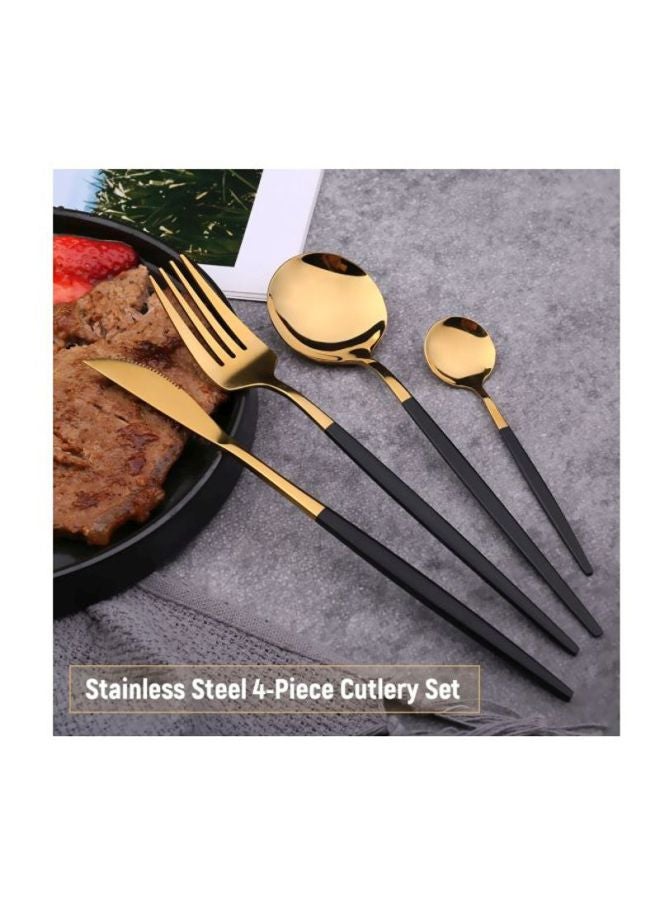 4-Piece Stainless Steel Cutlery Set Black/Gold Spoon 8.1x1.9, Teaspoon 5.1x1.1, Fork 8.5x1.1, Knife 8.7x0.6inch - Image 3