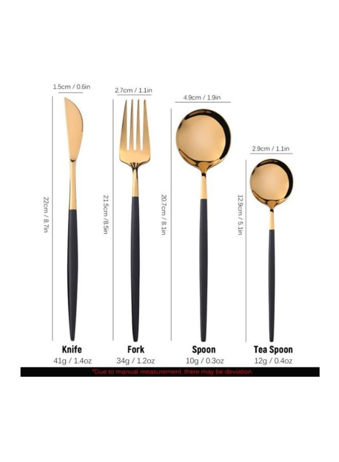4-Piece Stainless Steel Cutlery Set Black/Gold Spoon 8.1x1.9, Teaspoon 5.1x1.1, Fork 8.5x1.1, Knife 8.7x0.6inch - Image 4