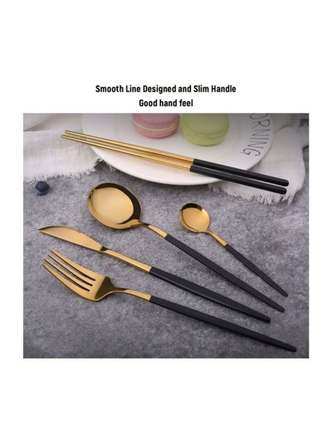 4-Piece Stainless Steel Cutlery Set Black/Gold Spoon 8.1x1.9, Teaspoon 5.1x1.1, Fork 8.5x1.1, Knife 8.7x0.6inch - Image 5