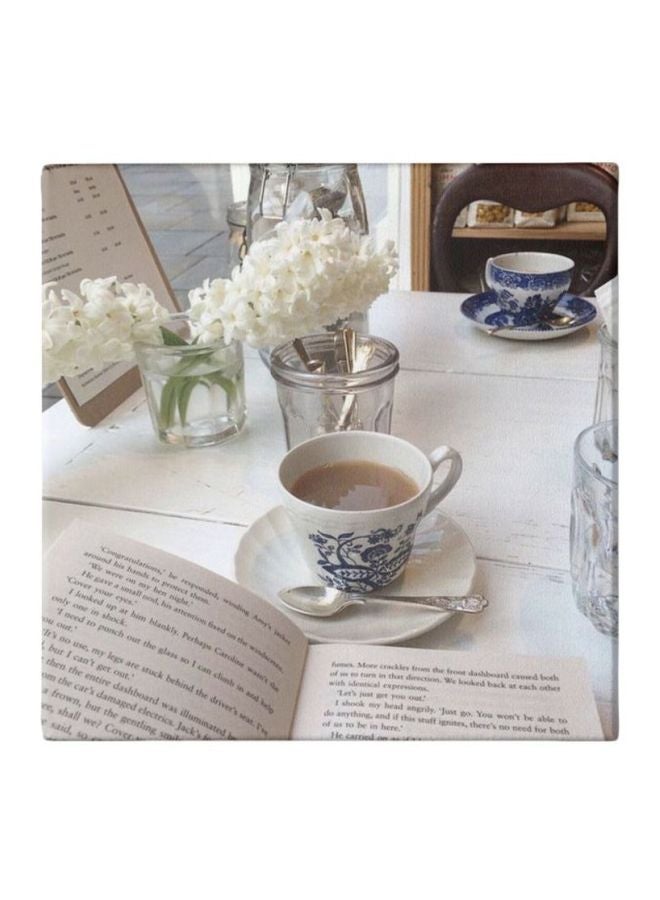 Decorative Coffee Theme Framed Wall Painting White/Blue/Beige 30x30cm