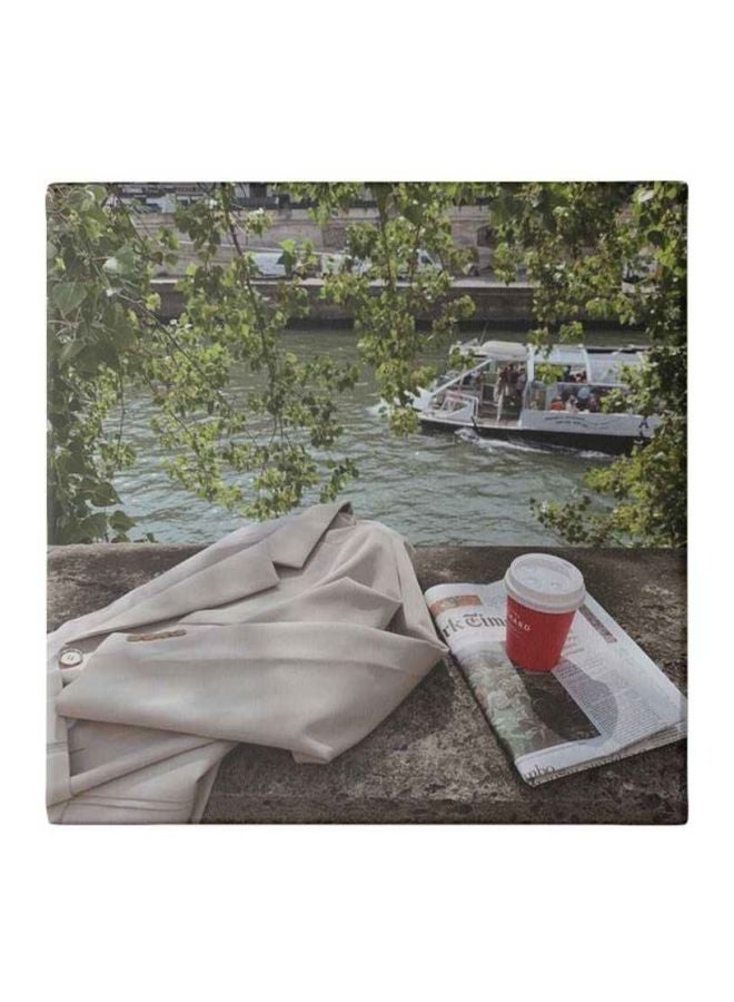 Riverboat Theme Framed Wall Painting Grey/White/Red 30x30cm